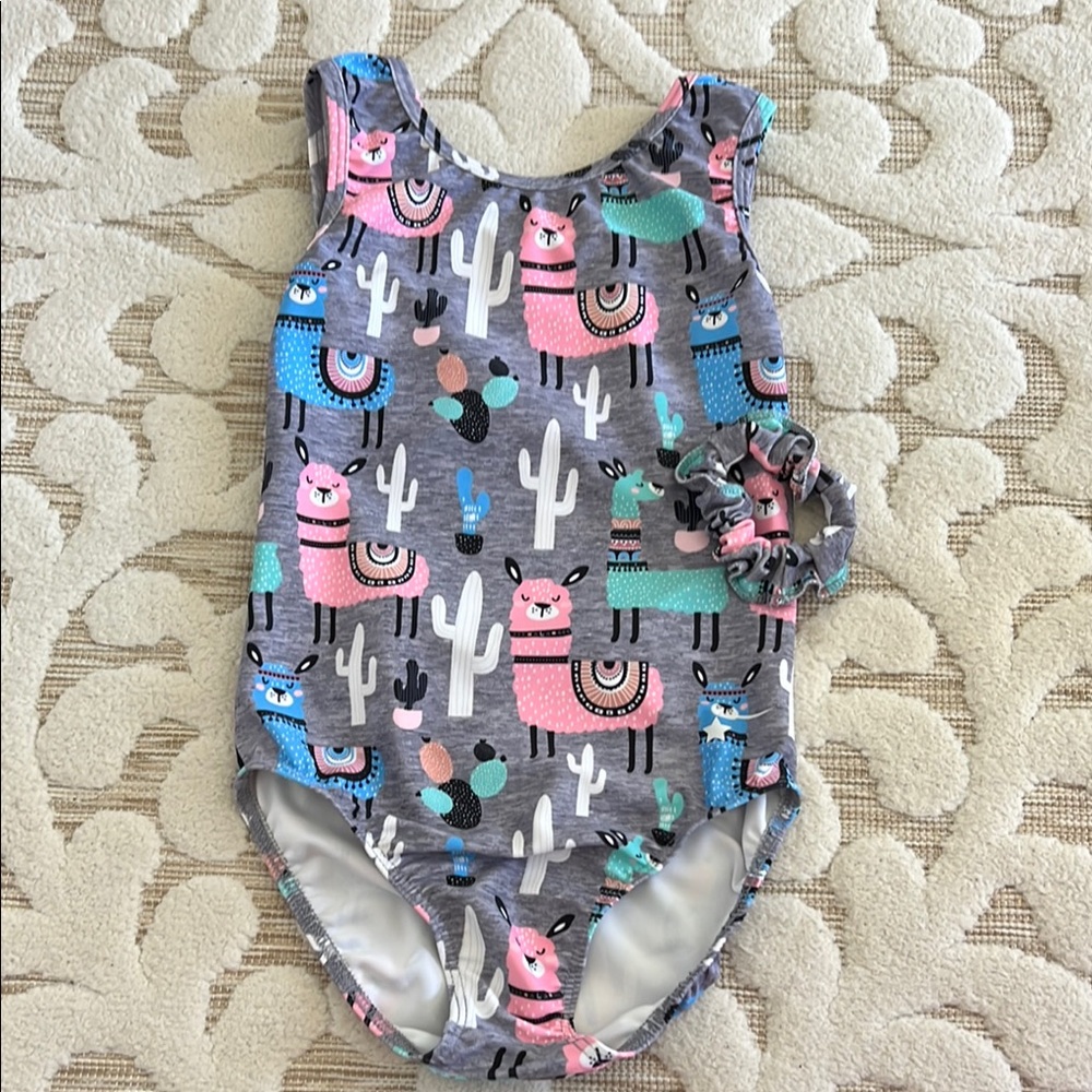 Colorful Llama Print Destira Leotard with Scrunchie Size Child Large